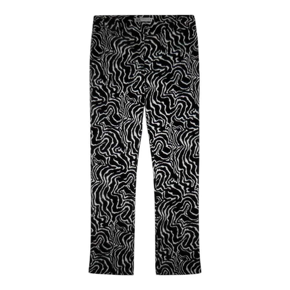Zara Black & White Psychedelic Swirl Straight Leg Dress Pants Size L - Picture 2 of 7